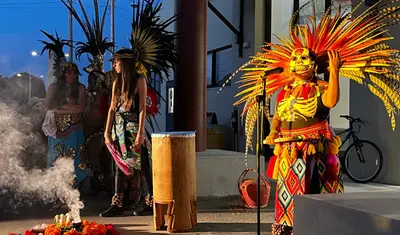 Aztec dancers at Dia de los Muertos