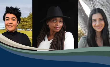 Poets Rachelle Escamilla,  Ayodele Nzinga and Mahi Shah